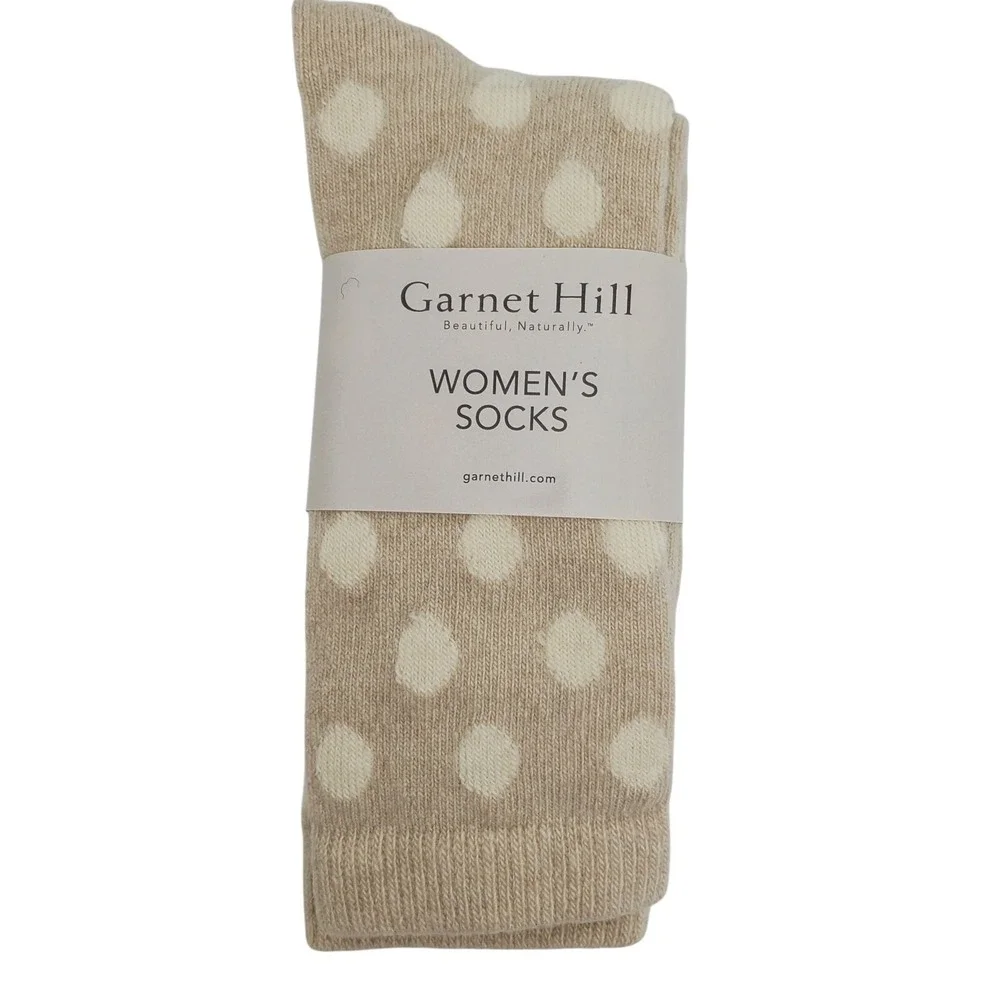 Light Cream Tan Dot Crew Socks Medium Garnet Hill 9-11 Warm Cashmere Blend NEW M